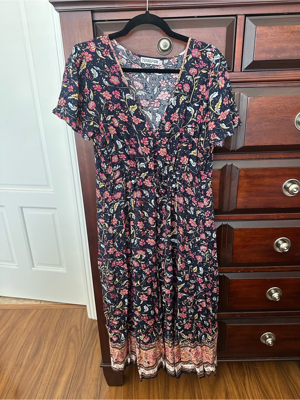 Navy Floral print dress XL button front light breezy flow